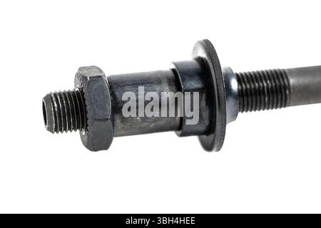 Bolt and nut isolated on the white background. closeup Stock Photo