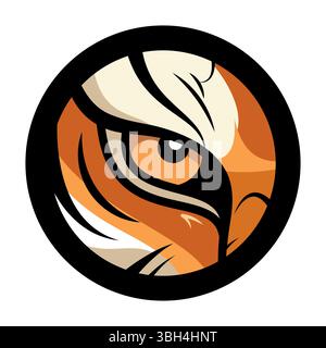 Tiger Eye Emblem Vector Illustration. A bold and stylized vector illustration of a tigers eye enclosed in a circular emblem. Stock Vector