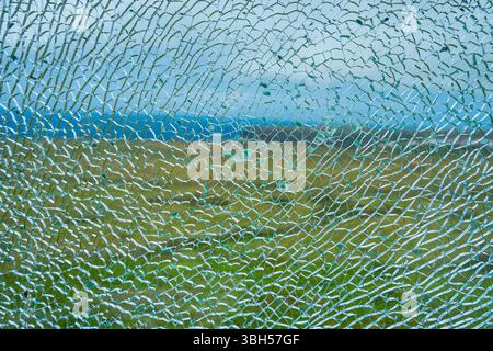 Fragmented tempered glass as a landscape background on the Azorean island of Santa Maria-Portugal Stock Photo