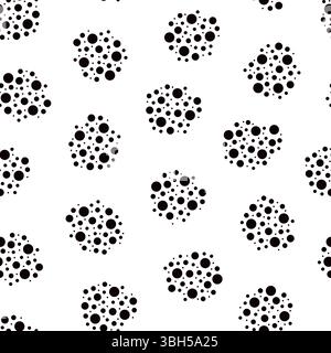Polka dot seamless pattern hand drawn vector illustration, decorative texture of formless stains made of black dots of different sizes, simple minimal Stock Vector
