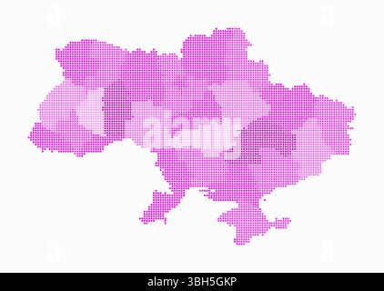 Ukraine dotted map. Digital style map of the country on white background. Ukraine shape with circle dots. Colored dots style. Small size circles. Stock Vector