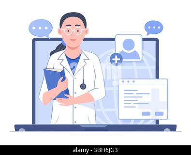 Doctor in Medical Gown Uniform Holding Medical File for Health Check-up via Telemedicine Technology and Online Healthcare Consultation Concept Stock Vector