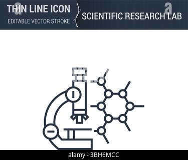 Scientific Research Lab Symbol. Thin Line Icon of Biochemistry and Genetics. Stroke Pictogram Graphic for Web Design. High-Quality Outline Vector Symb Stock Vector