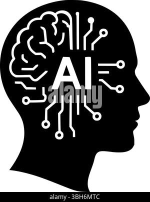 AI Brain in Human Head – Artificial Intelligence and Neural Network Concept Icon Stock Vector