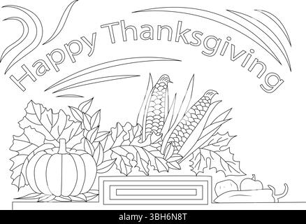 Thanksgiving Harvest Corn Coloring Page for Kids Stock Vector Image ...