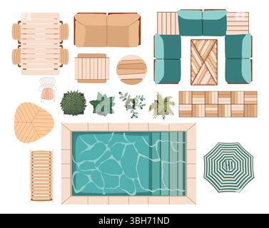 Top view of patio icons for landscape design plan Stock Vector Image ...