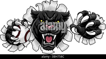 Black Panther Leopard Jaguar Cat Baseball Mascot Stock Vector