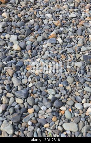 mooth pebbles background. variety of smooth, natural rocks with different shapes and textures Stock Photo