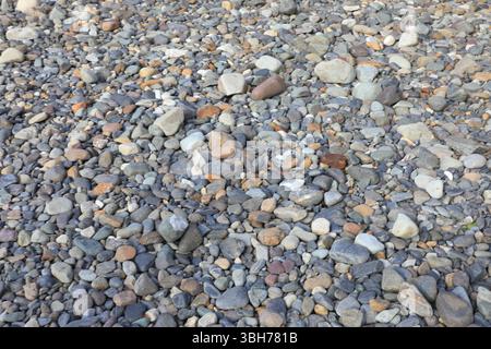 mooth pebbles background. variety of smooth, natural rocks with different shapes and textures Stock Photo