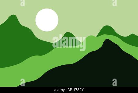 Green Mountain Abstract Background With Sun Stock Vector