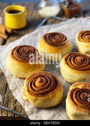Classic cinnamon rolls made with cinnamon and sugar only, Chocolate cinnamon rolls Stock Photo