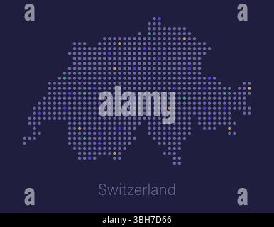 Switzerland dotted map, digital shiny style. Stock Vector