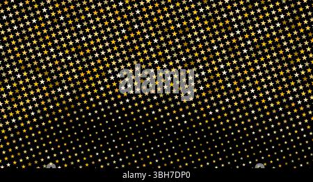 Gold star pattern on a black background, fading from large to small stars in a diagonal direction. Stock Vector