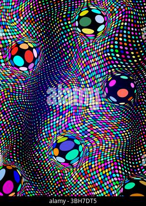 Colorful textured pattern with spheres and dots, creating an optical illusion. Stock Vector