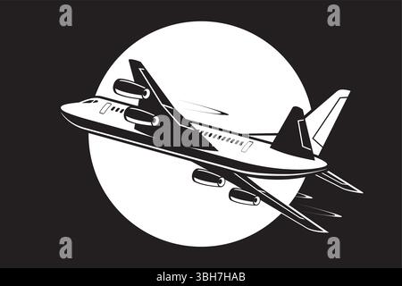 Passenger aircraft flying in front of the sun – vector illustration Stock Vector