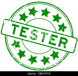 Grunge green tester word with star icon round rubber seal stamp on white background Stock Vector
