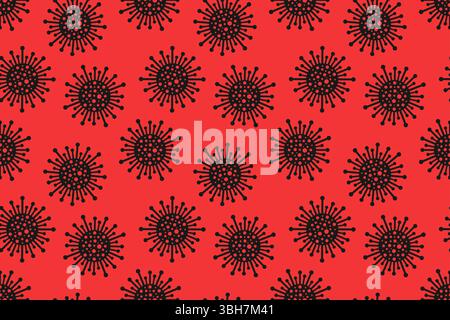 Bright red seamless aggressive virus pattern. Pandemic health danger background with abstract medical bacteria symbols. Vector illustration for fabric Stock Vector
