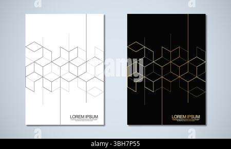 Abstract geometric covers and brochures with isometric vector blocks, and polygon shape patterns Stock Vector