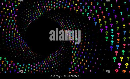 A dark blue background with a swirling vortex of colorful question marks r Stock Vector