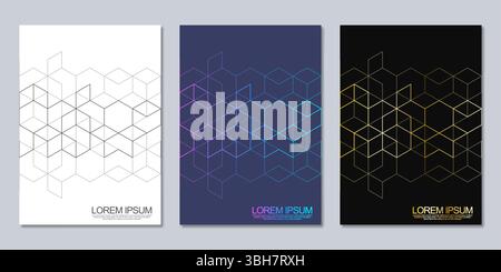 Abstract geometric covers and brochures with isometric vector blocks, and polygon shape patterns Stock Vector