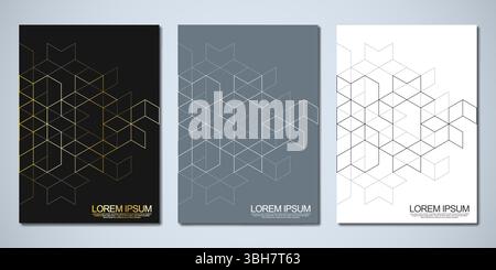 Abstract geometric covers and brochures with isometric vector blocks, and polygon shape patterns Stock Vector