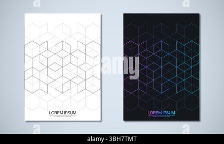 Abstract geometric covers and brochures with isometric vector blocks, and polygon shape patterns Stock Vector