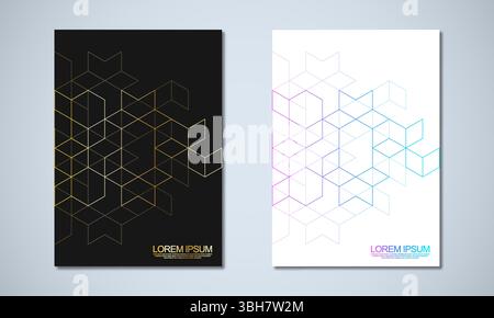 Abstract geometric covers and brochures with isometric vector blocks, and polygon shape patterns Stock Vector