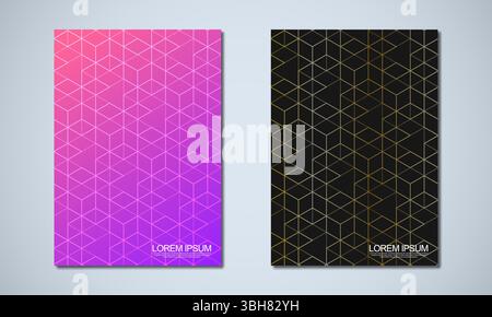 Abstract geometric covers and brochures with isometric vector blocks, and polygon shape patterns Stock Vector