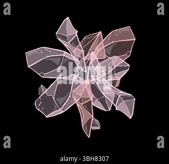 Pink crystal salt growing on a black background, beautiful crystal quartz cluster, geology, minerals, and natural beauty Stock Vector