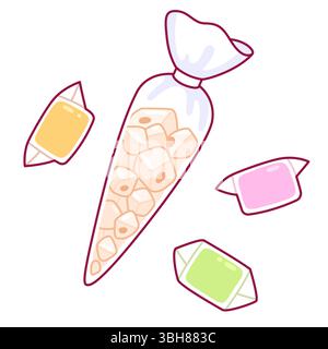 Miodek turecki and Pańska skórka, traditional Polish candy sold on All Saints' Day. Cute cartoon drawing, vector clip art illustration. Stock Vector