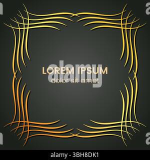 A square golden monogram element on a dark background. Vector illustration. Stock Vector