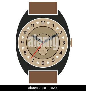 Classic design mechanical wristwatch isolated on white background. Clock face with hour, minute and second hands. Vector illustration. Stock Vector
