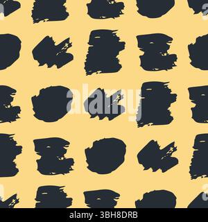 Seamless pattern with dark hand drawn scribble smear on yellow background. Abstract grunge texture. Vector illustration Stock Vector