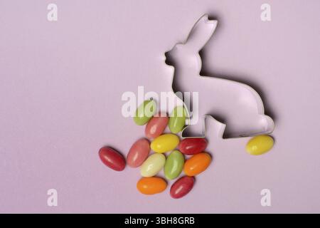 Bunny baking tin and sugar Easter eggs, cookie cutter Stock Photo