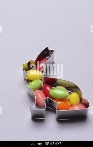 Bunny baking tin and sugar Easter eggs, cookie cutter Stock Photo