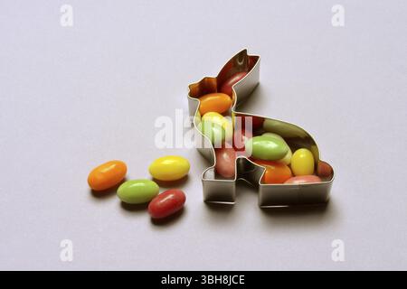 Bunny baking tin and sugar Easter eggs, cookie cutter Stock Photo