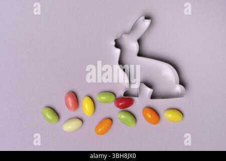 Bunny baking tin and sugar Easter eggs, cookie cutter Stock Photo