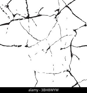 Black Crack and Broken Line on White Background Stock Vector