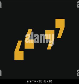 Golden Inverted Comma isolated on black background - Quote Card Design Stock Vector