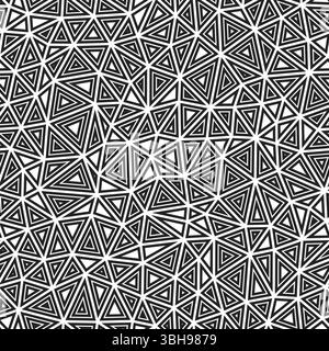 Triangulation geometric shapes background. Compact triangles size. Multiple repeated inner triangles. Black and white style. Repeatable pattern. Stock Vector