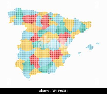 Spain dotted map. Digital style map of the country on white background. Spain shape with square dots. Colored dots style. Small size squares. Stock Vector