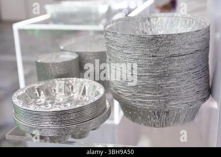 A lot of food aluminum containers. Industry Stock Photo