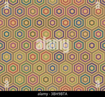 Tileable abstract background. Plain hexagon frames. Hexagonal cells. Multiple tones color palette. Seamless pattern. Tileable vector illustration. Stock Vector