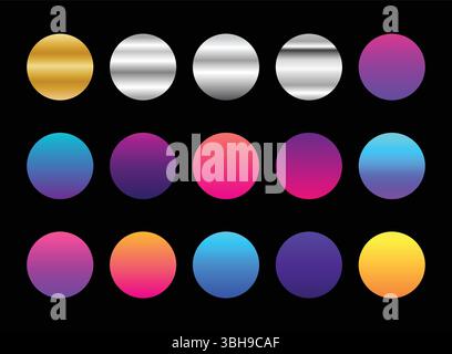 Gradient Color Swatch Set - Metallic & Vibrant Circle Palettes Stock Vector