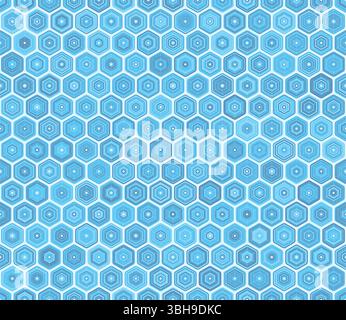 Geometric template background. Rounded stacked hexagons mosaic pattern. Blue color tones. Hexagon cells. Tileable pattern. Stock Vector