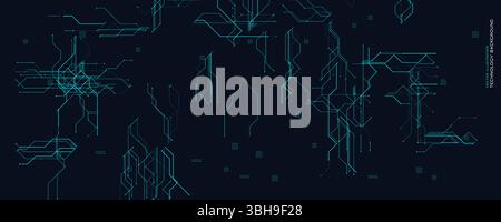 Technology Circuit Background With Abstract Digital Lines for cyber, innovation, and IT themes. Clean dark layout with geometric tech elements Stock Vector