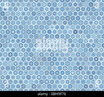 Abstract pattern of hexagon shapes. Rounded stacked hexagons mosaic pattern. Blue color tones. Hexagon geometric shapes. Tileable pattern. Stock Vector