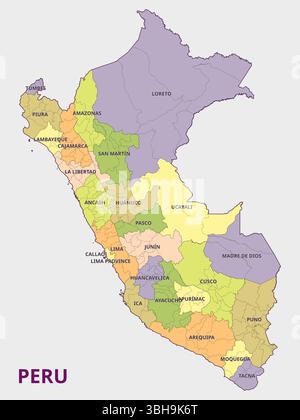 Map of Peru States and Regions Stock Vector