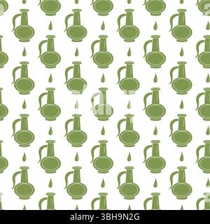 Jug with oil, drop of olive oil. Seamless pattern. Vector illustration. Stock Vector