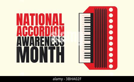 National Accordion Awareness Month background template. From Folk to Fusion, Honoring the Accordions Musical Legacy Stock Vector